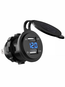Розетка питания на 2 USB гнезда12-24В круглая TDS TS-CAU49 Синяя